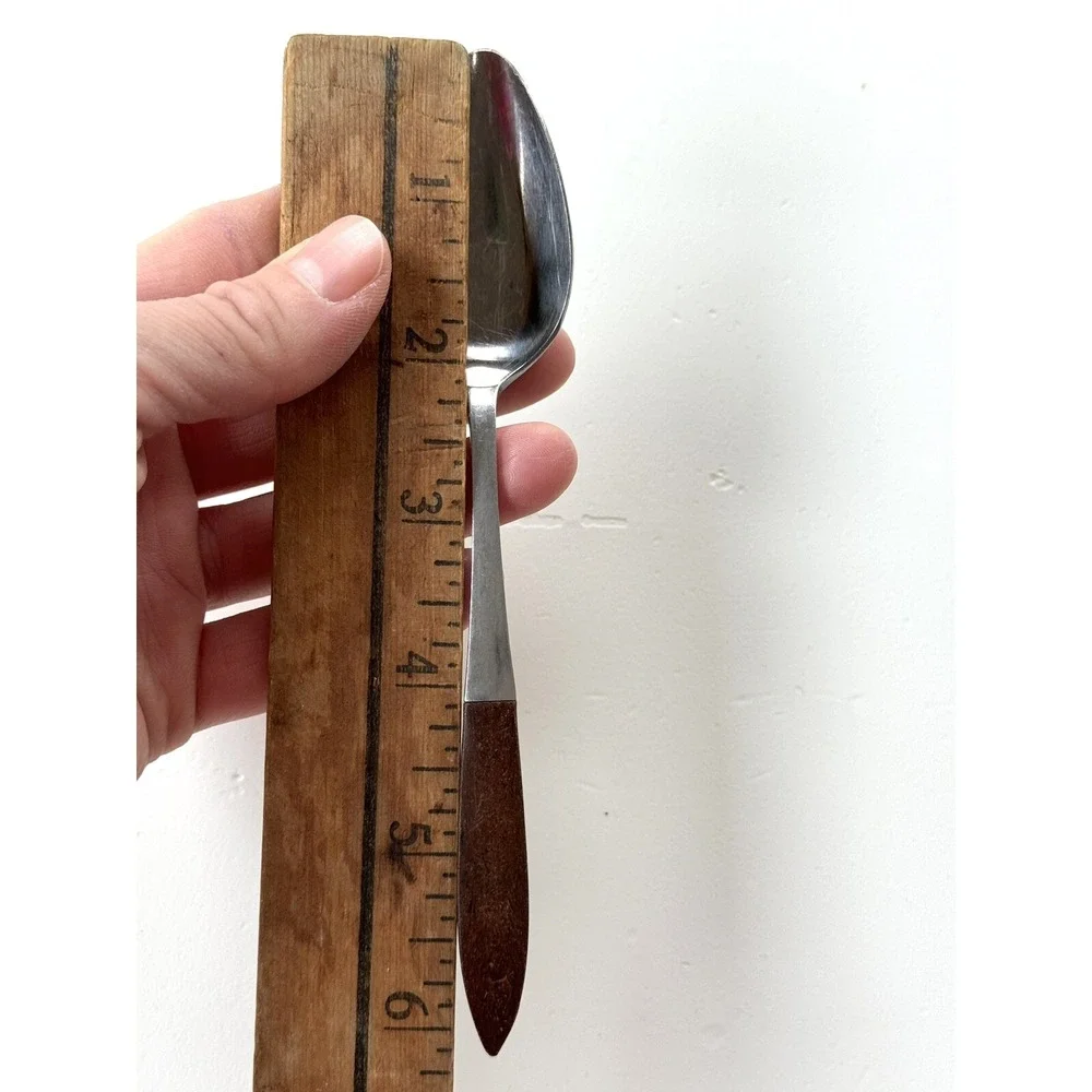 Ekco Eterna Canoe 4 Spoons MCM Japan Forged Stainless & Wood Handle